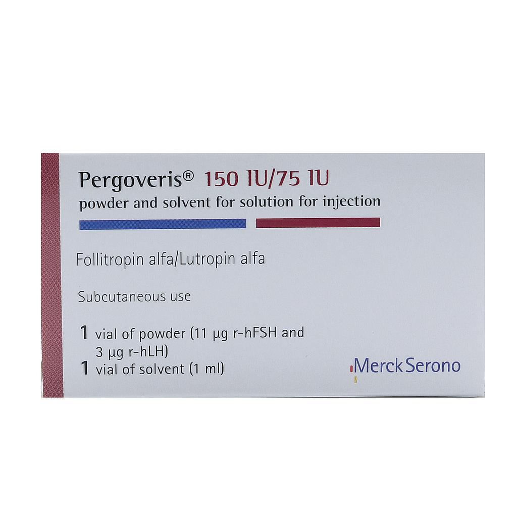 Pergoveris 150iu/75iu 1 Powder Vial + 1 Solvent Vial  