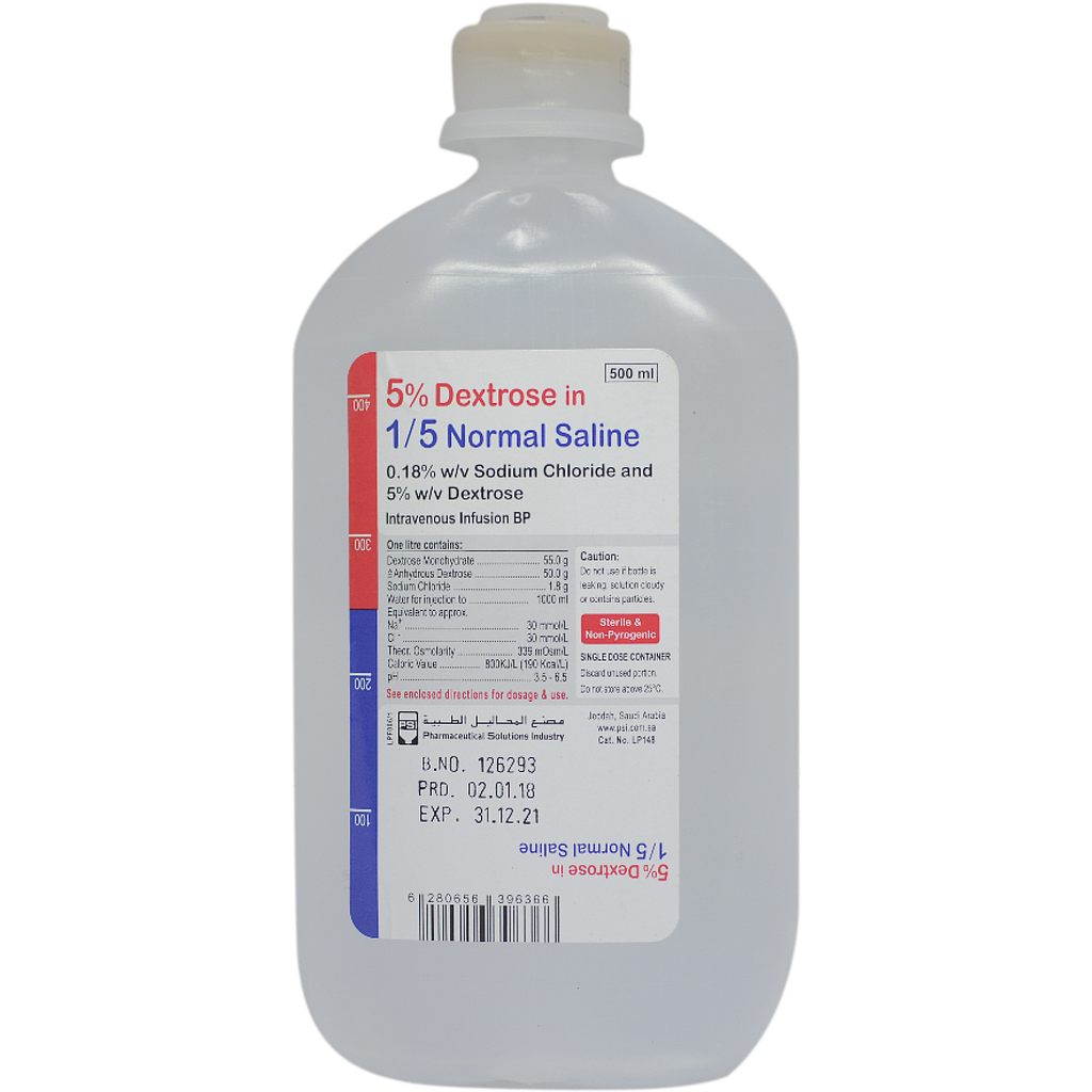 5% Dextrose in 1/5 Normal Saline 500ml  
