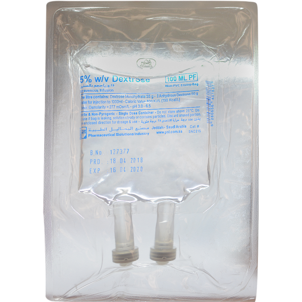 5% w/v Dextrose 100ml PF Bag  